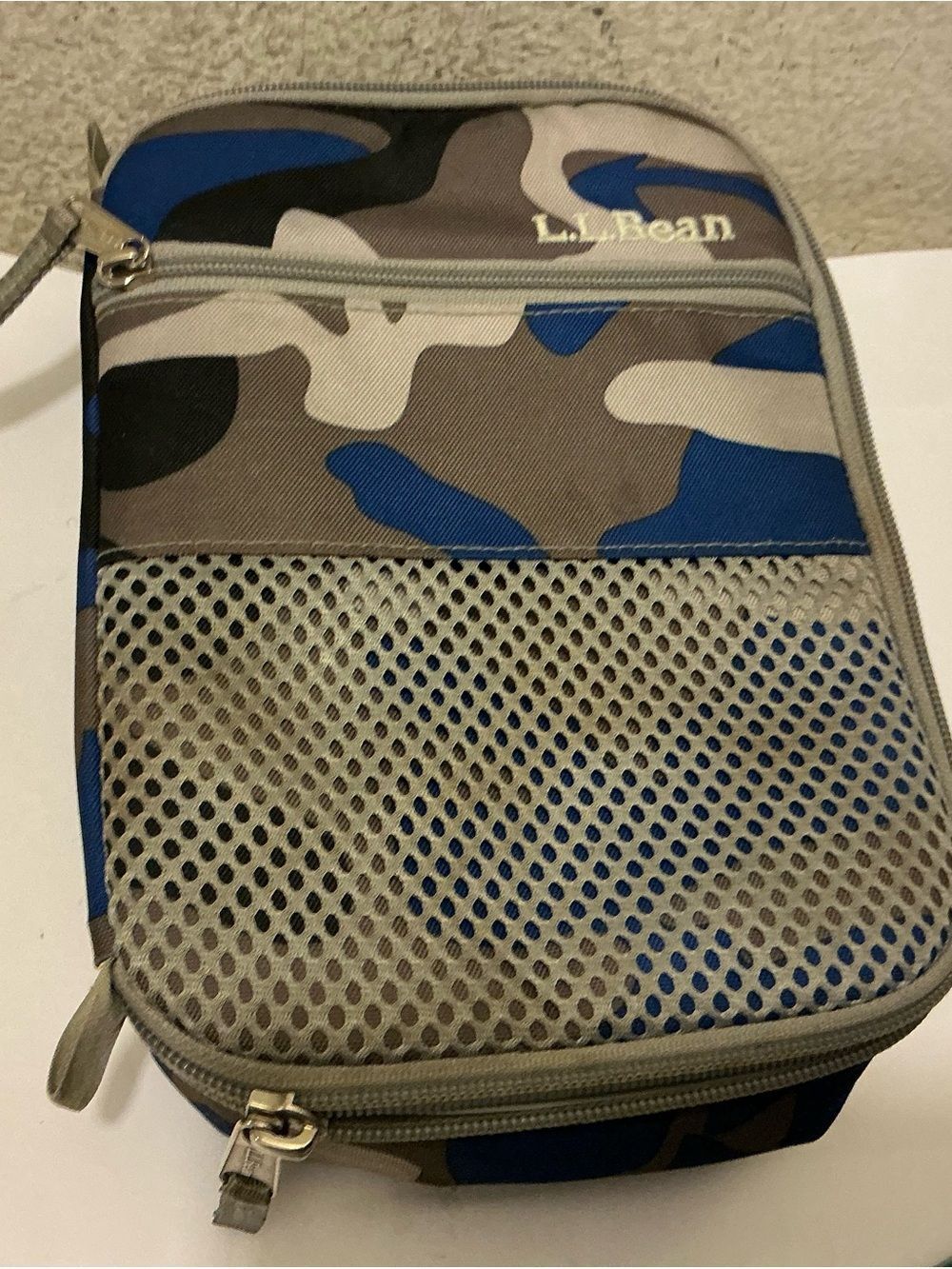 LL Bean Blue Urban Camo Insulated Lunch Bag Cooler Tote Picnic All Around Zipper